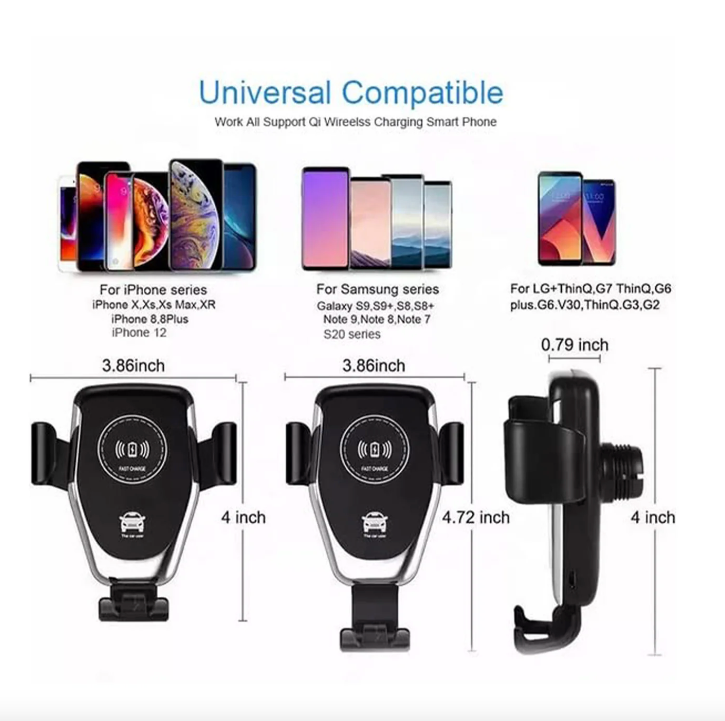 Car Phone Holder Wireless Car Charger 10W Qi Fast Charging Car Charger Gravity Auto Clamping 360° Rotation Air Vent Car Mount Holder